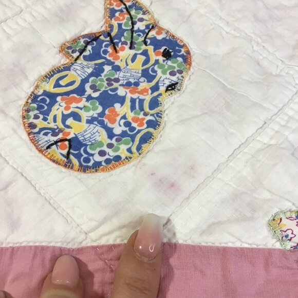 Handmade Quilt Pink Nursery Ducks Bunny Rabbit Print 42” x 42” Square - Picture 10 of 10